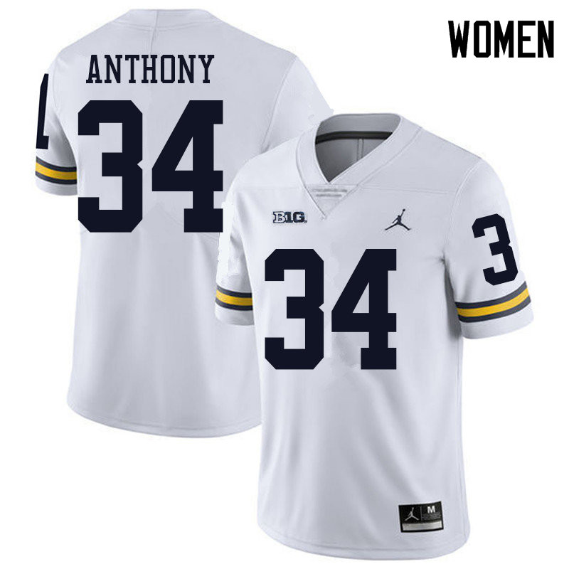Jordan Brand Women #34 Jordan Anthony Michigan Wolverines College Football Jerseys Sale-White